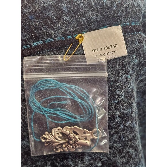 ALK Women's XL NorthStyle Teal Floral Embroidered Tunic Alpaca Blnd Cardigan EUC - Picture 7 of 9